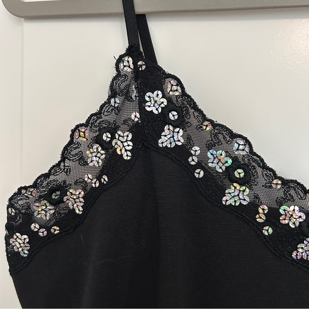 Y2K Black Sequin and Lace Trim Cami Top, Size 1X - Picture 3 of 7